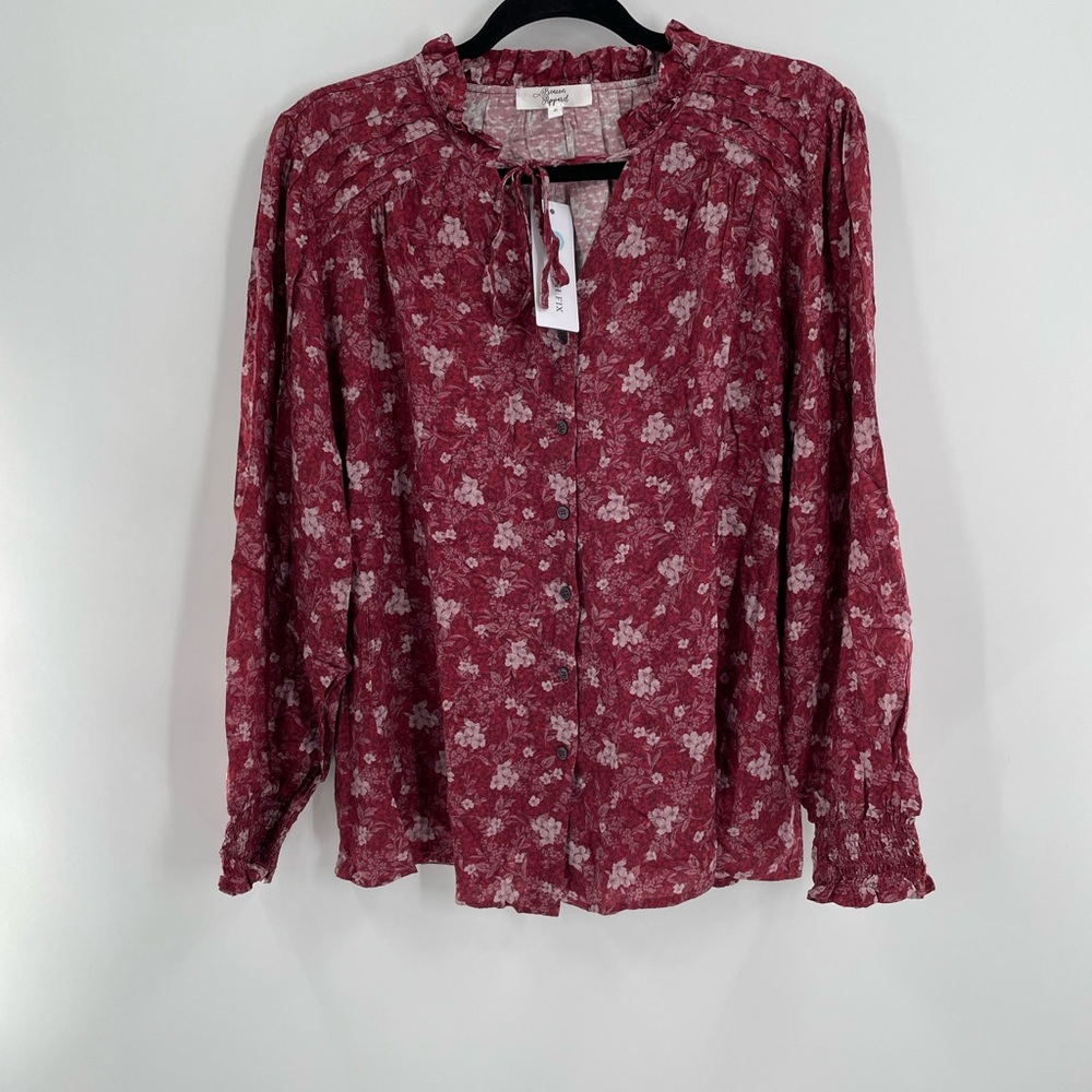Stitch Fix House Brand Floral Ruffle Keyhole Blouse XL